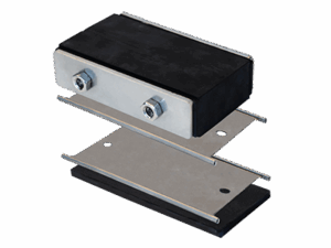 Hawke CSDM compression system kit for cabinet cable sealing, featuring metal stayplates, bolts, and rubber compression block.